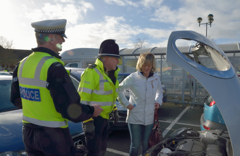 PC Green inspects Cllr. Bakers own car.