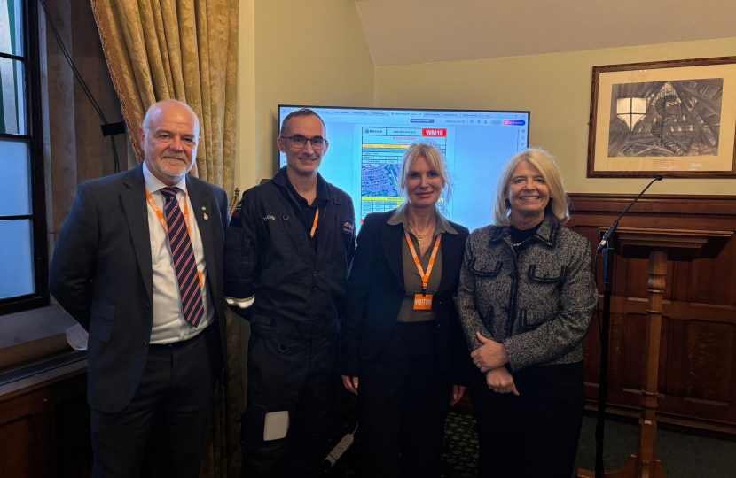Pictured (l-r) Simon Jones, aviation technical advisor, Nick Cunningham, Midlands Air Ambulance Chief Pilot and  Hanna Sebright,  CEO of Midlands Air Ambulance with Dame Harriett Baldwin MP