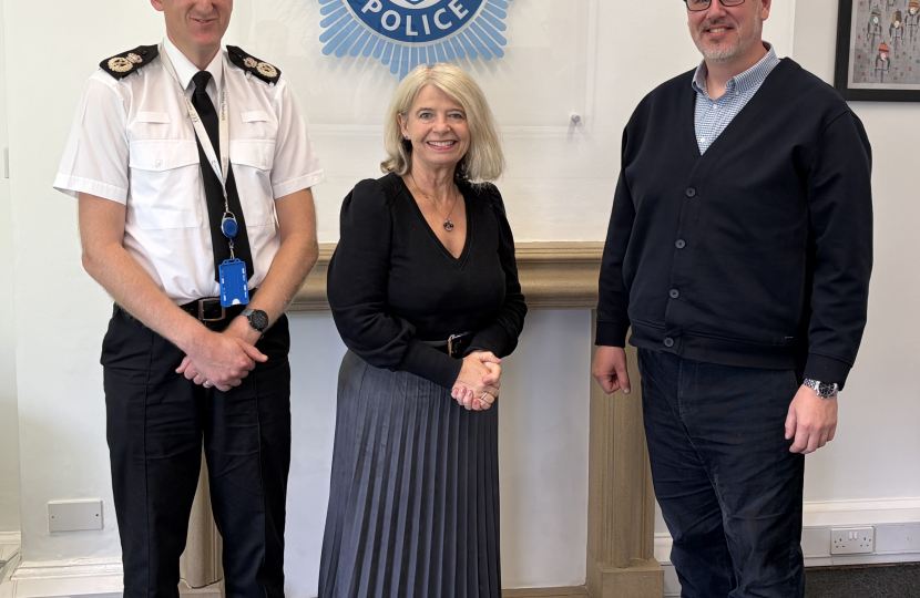 (l-r) Richard Cooper, Dame Harriett Baldwin MP with John Campion.