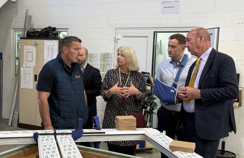 Dame Harriett Baldwin MP is briefed on the work planned for Tenbury Wells by the team at Whitehouse Construction.