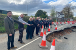 Dame Harriett Baldwin MP (third from left) visiting the site of the B4204 road closure in Rochford