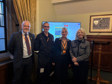 Pictured (l-r) Simon Jones, aviation technical advisor, Nick Cunningham, Midlands Air Ambulance Chief Pilot and  Hanna Sebright,  CEO of Midlands Air Ambulance with Dame Harriett Baldwin MP